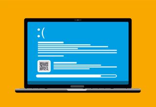 Linux blue screen of death pictured on a laptop