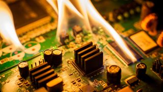 A motherboard that's caught fire