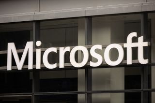 Microsoft logo displayed on a store front In New York City, United States.