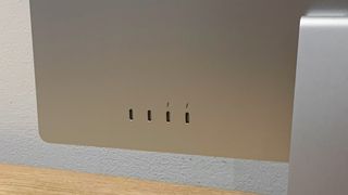 A photograph of the rear ports of the 24in 2021 Apple iMac