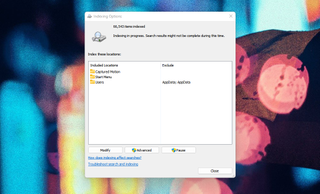 A screenshot of the Indexing Options menu in Windows 11