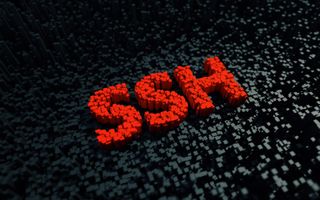 SSH in textured text on a textured black background