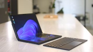 The Lenovo ThinkPad Fold 17 on a desk