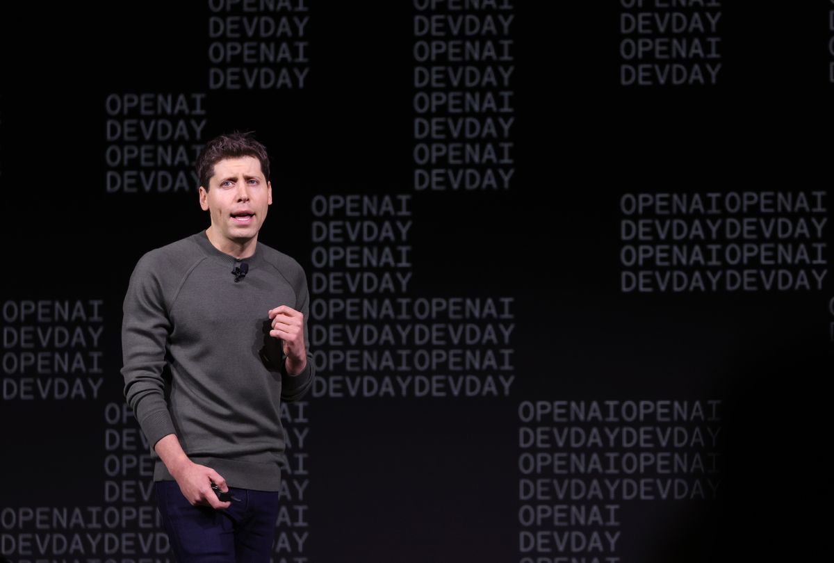 OpenAI CEO Sam Altman speaking at the firm&#039;s inaugural developer day in November 2023