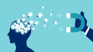 Graphic showing a magnet removing bulbs from somebody's mind