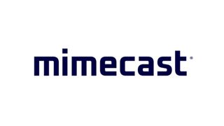 Mimecast logo in blue lettering pictured on a white background.