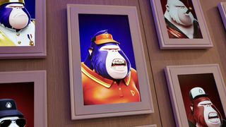 Illustration of the 'apes with hats' NFTs hung on a wall like real artwork