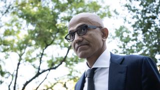 A low angle of Satya Nadella, Microsoft CEO.