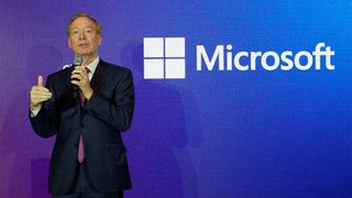 Microsoft president Brad Smith delivers his speech at Microsoft's French headquarters in Issy-les-Moulineaux, south of Paris, on May 13, 2024.