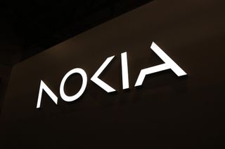 The redesigned Nokia Oyj logo on the company's stand on the opening day of the Mobile World Congress at the Fira de Barcelona venue in Barcelona, Spain,
