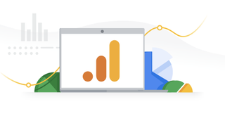 A graphic showing a multi-colored chart on a cartoon laptop