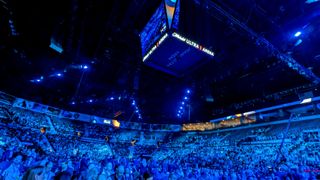 A wide angle shot of the Michelob Ultra Arena, full of attendees for Dell Technologies World