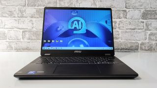 The MSI Prestige 14 AI Evo on a desk