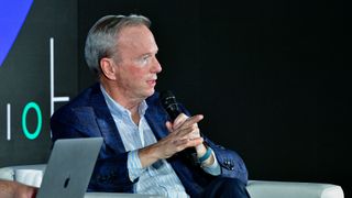 Former Google CEO and chairman Eric Schmidt speaking at Chainlink's SmartCon 2022 Web3 Conference on September 28, 2022 in New York City.