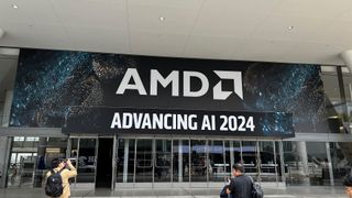 AMD Advancing AI sign pictured at the Moscone Center in San Francisco, California.