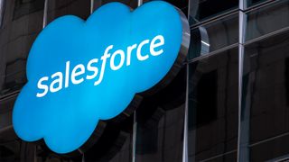 Salesforce logo pictured on a building front in San Francisco, California.