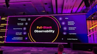 The words 'Full Stack Observability' on the keynote screen at Splun .conf24 in Las Vegas.