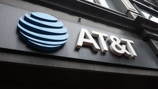 AT&T logo pictured on a store front in Washington DC, United States.