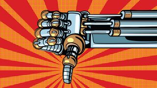 Robot artificial intelligence with thumb pointing down