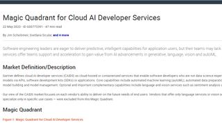Magic Quadrant study of the Cloud AI Developer Services (CAIDS) market