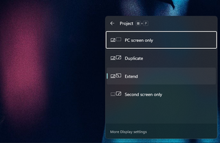 A screenshot of a popup menu in Windows 11 showing options for extending or duplicating a monitor
