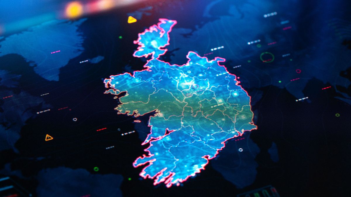 Map of Ireland on a digital pixelated display
