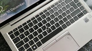 A close-up of the keyboard of the HP EliteBook 840 G7