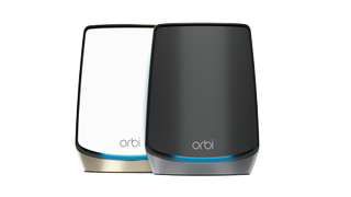 The Netgear Orbi RBK850 in black and white
