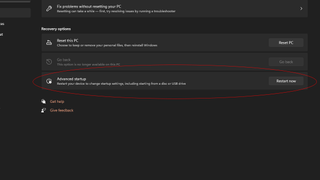 A screenshot showing Windows 11's advanced startup option