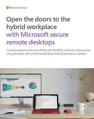 Whitepaper with image of a remote workstation with laptop and monitor on a desk with a plant in the background