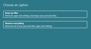 Screenshot of the PC reset popup displayed in Windows 10