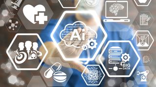 A doctor selecting the AI option on a touchscreen