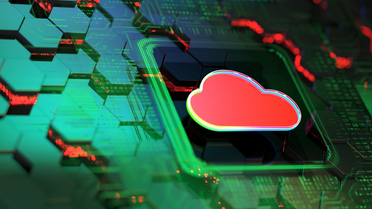 A red digital cloud on a circuitboard 