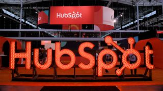 HubSpot logo pictured at INBOUND 2023 conference in Boston.