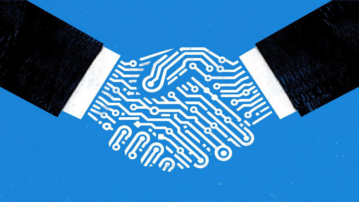 Digital handshake concept with Hand shake between two businessmen with digital hand