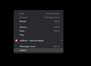 A menu displayed on Google Chrome showing the option to inspect the web page