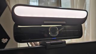 A photograph of the Ankerwork B600 Video Bar mounted on a monitor